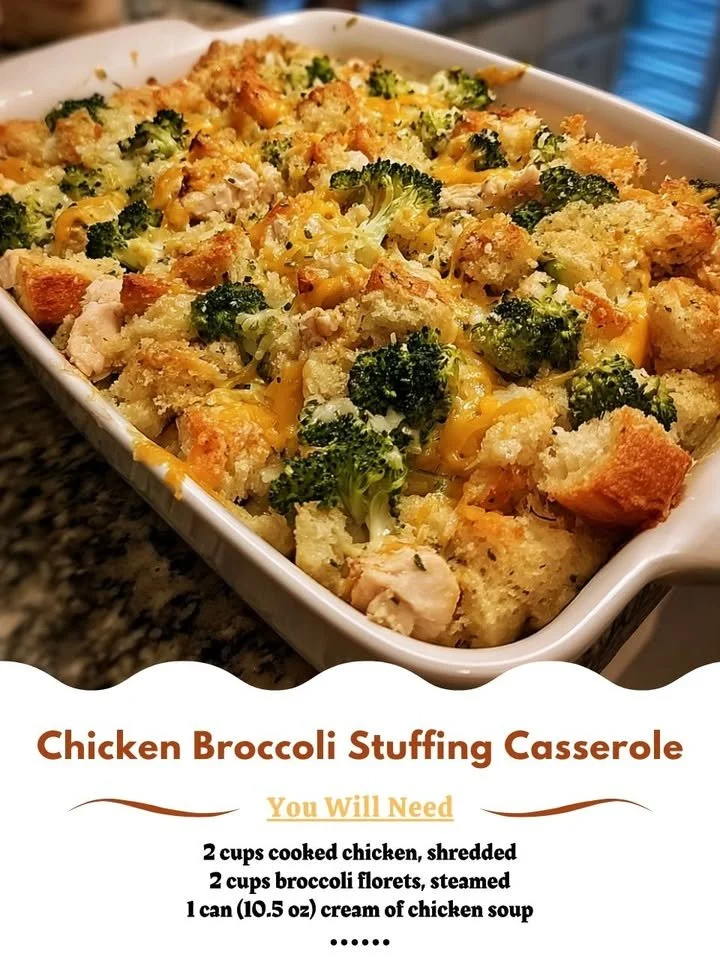 Chicken Broccoli Stuffing Casserole topped with golden breadcrumbs