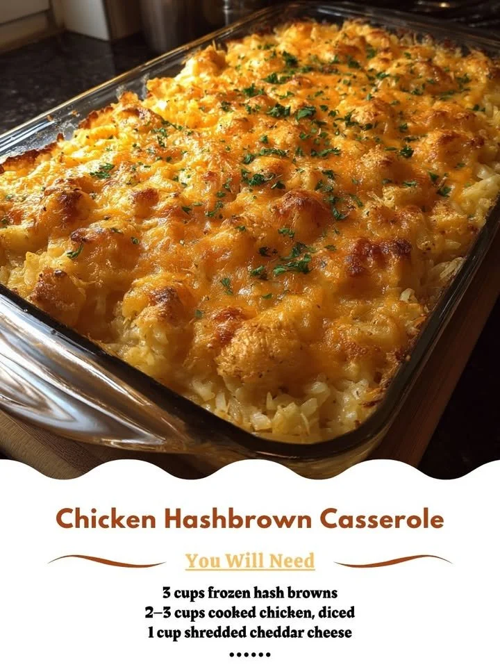 Delicious Chicken Hashbrown Casserole served in a baking dish