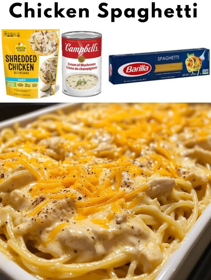 A hearty plate of Chicken Spaghetti topped with herbs and served in a bowl.