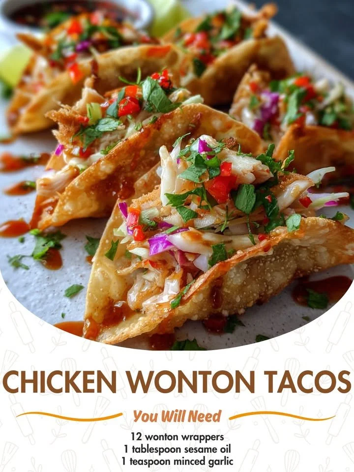 Delicious Chicken Wonton Tacos with fresh ingredients and crispy shells.
