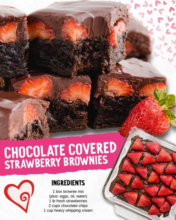 Delicious chocolate covered strawberry brownies topped with fresh strawberries