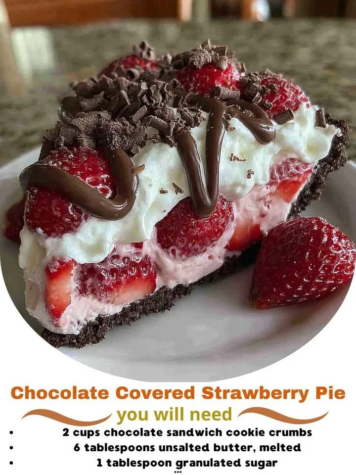 Decadent Chocolate Covered Strawberry Pie slice on a plate