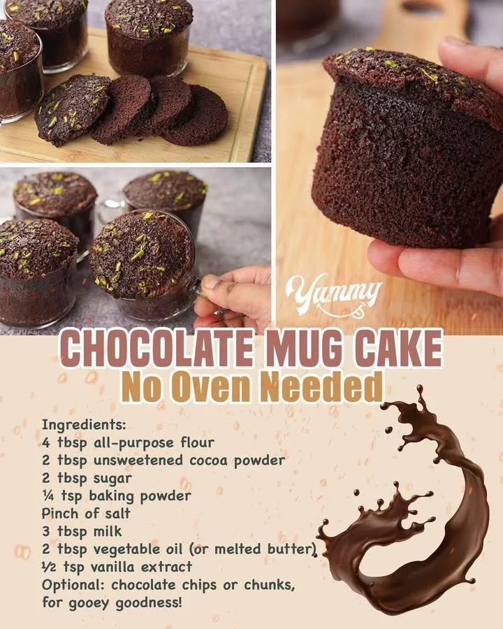Delicious Chocolate Mug Cake made in minutes without an oven.