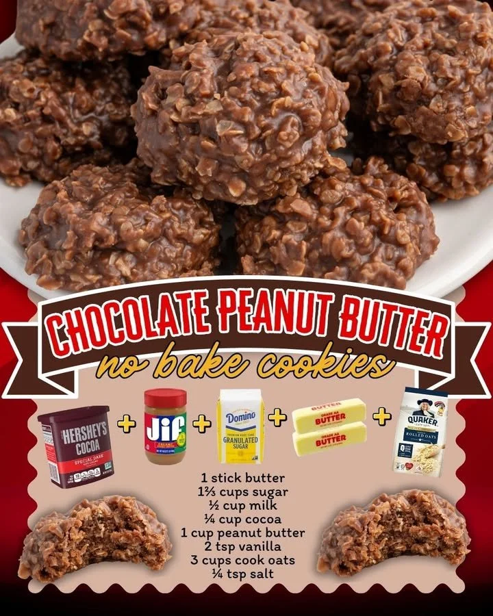 Delicious chocolate peanut butter no-bake cookies on a plate.