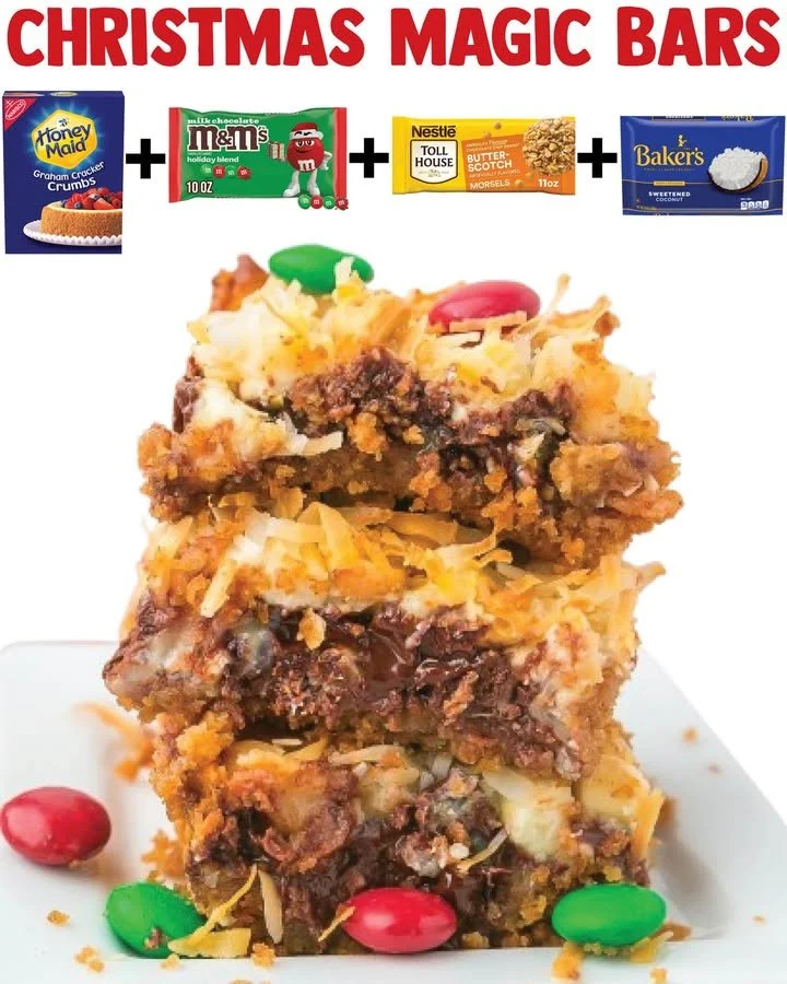 Delicious Christmas Magic Bars decorated with festive toppings