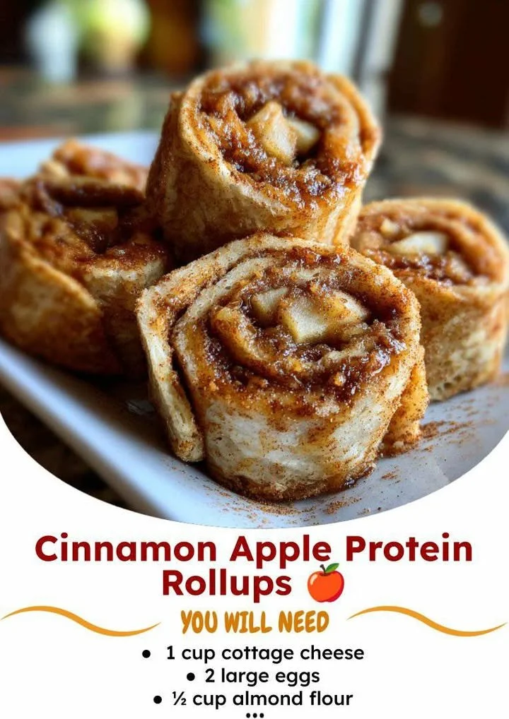 Cinnamon apple protein rollups served on a plate, healthy snack option.