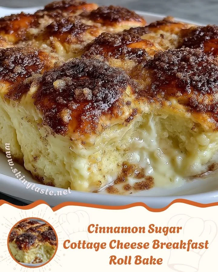 Cinnamon sugar cottage cheese breakfast roll bake served on a plate