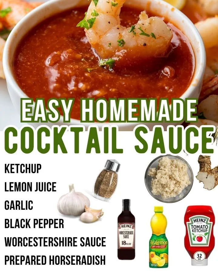 Freshly made cocktail sauce served with shrimp on a plate