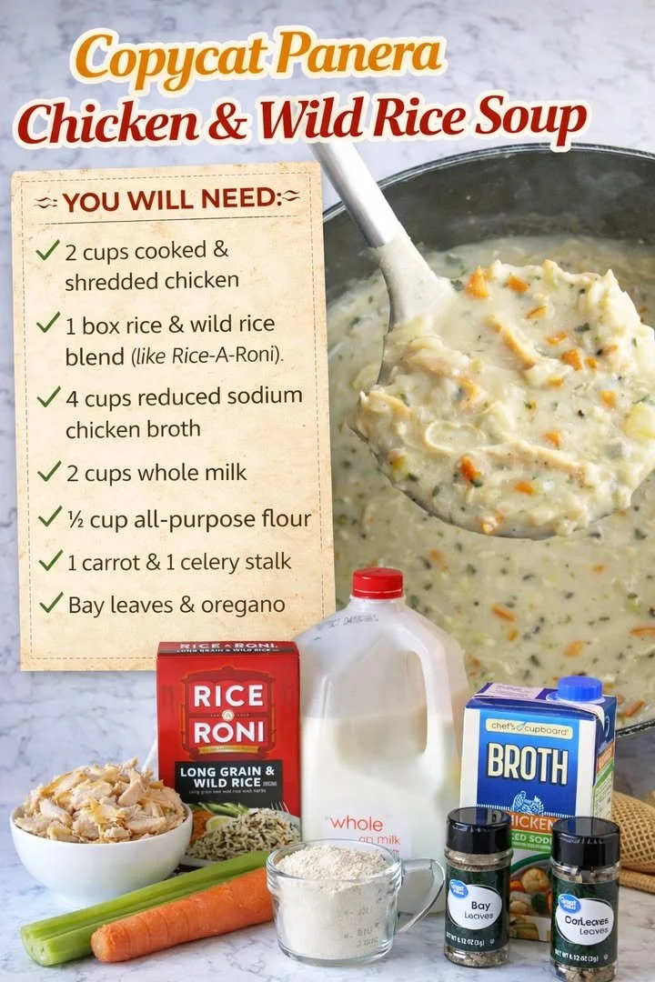 Bowl of homemade Chicken & Wild Rice Soup inspired by Panera's recipe