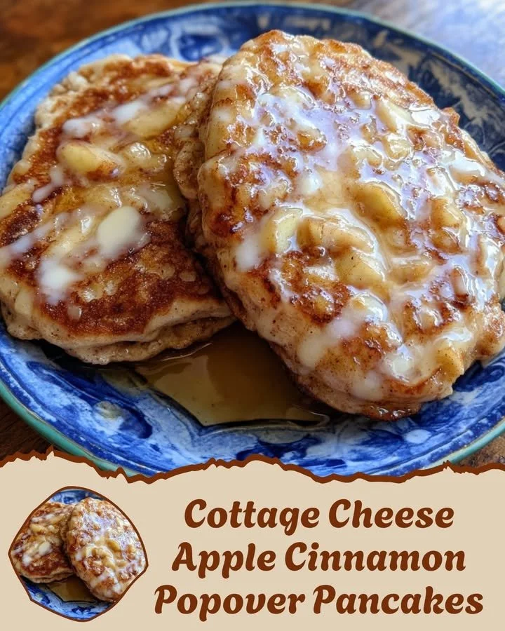 Delicious cottage cheese apple cinnamon popover pancakes on a plate