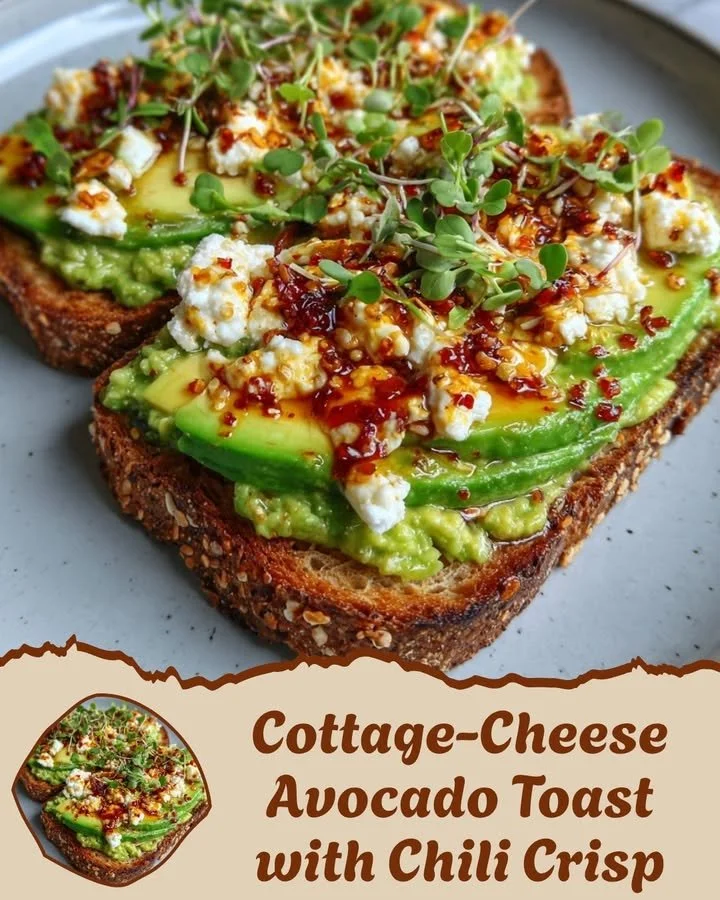 Cottage-cheese avocado toast garnished with chili crisp