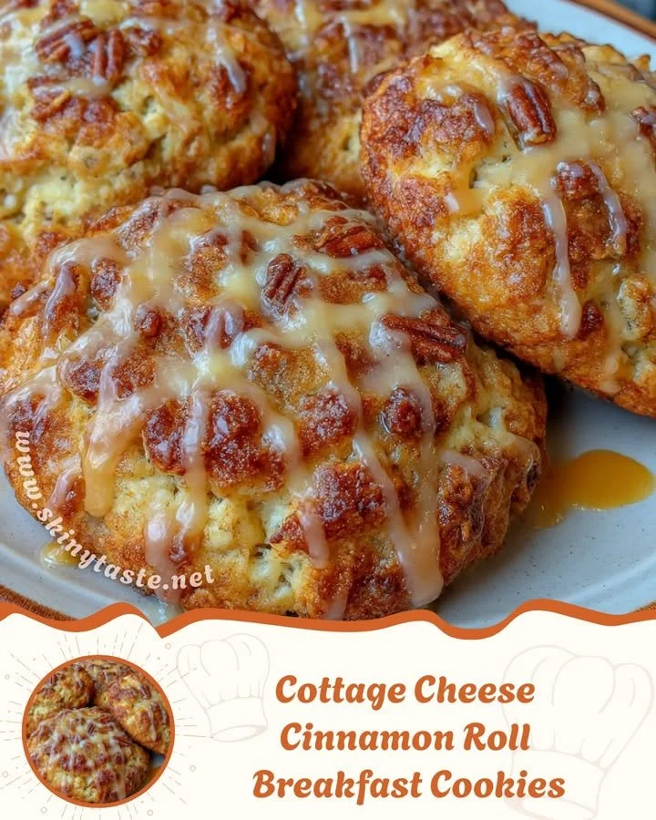 Cottage Cheese Cinnamon Roll Breakfast Cookies on a plate