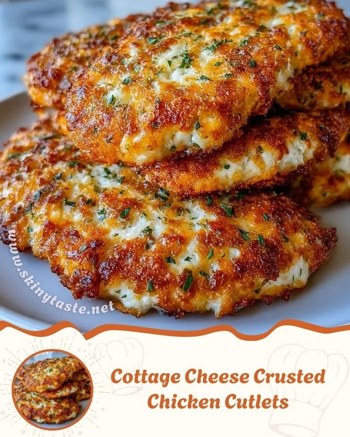 Cottage Cheese Crusted Chicken Cutlets plated with fresh herbs and vegetables.