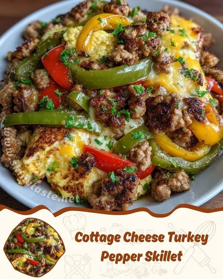Cottage Cheese Turkey Pepper Skillet served in a bowl with fresh herbs