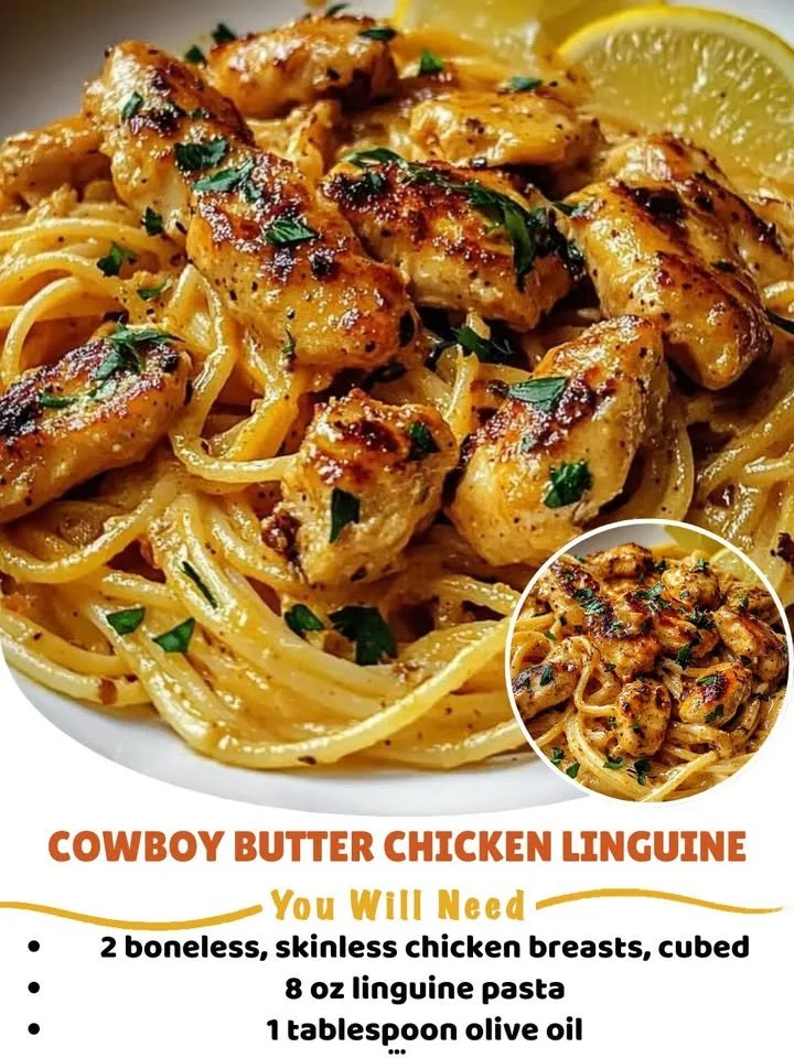 Delicious Cowboy Butter Chicken Linguine served in a bowl