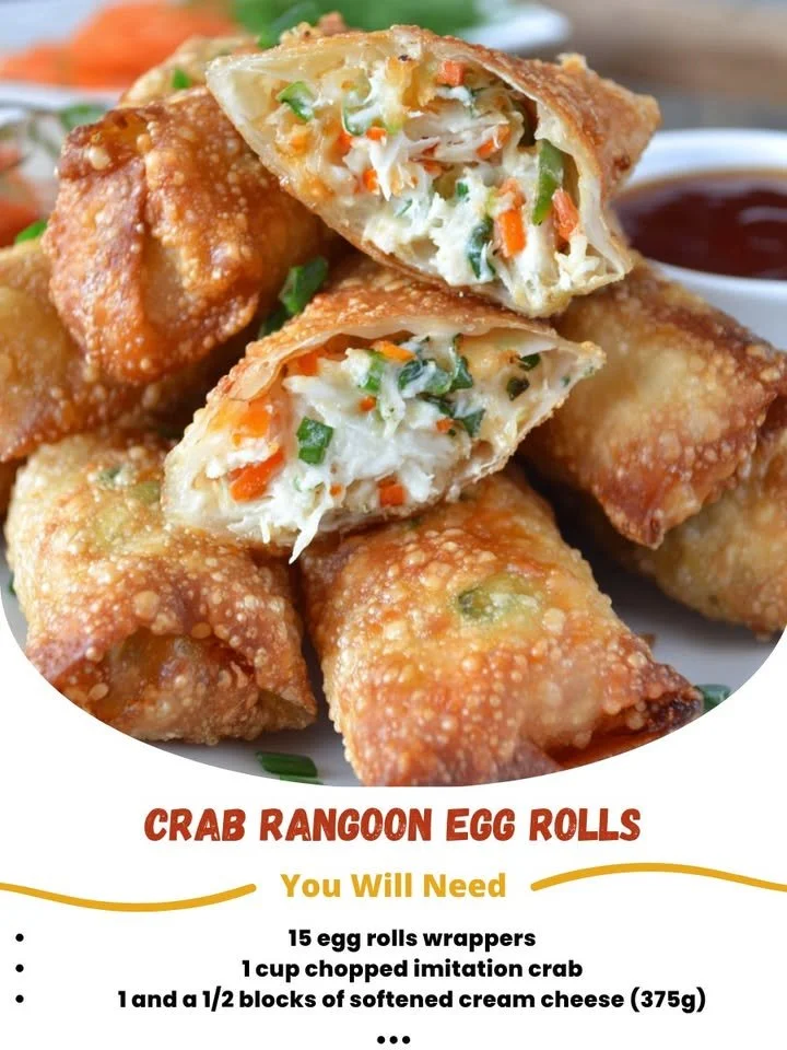 Crispy Crab Rangoon Egg Rolls served with dipping sauce