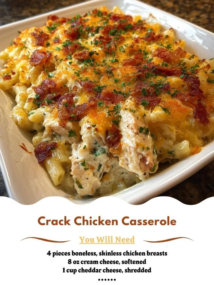 Delicious Crack Chicken Casserole topped with cheese and herbs