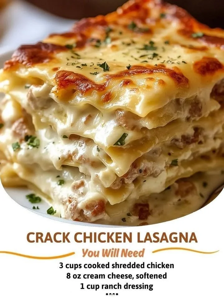 Delicious Crack Chicken Lasagna served in a creamy sauce with cheese on top.