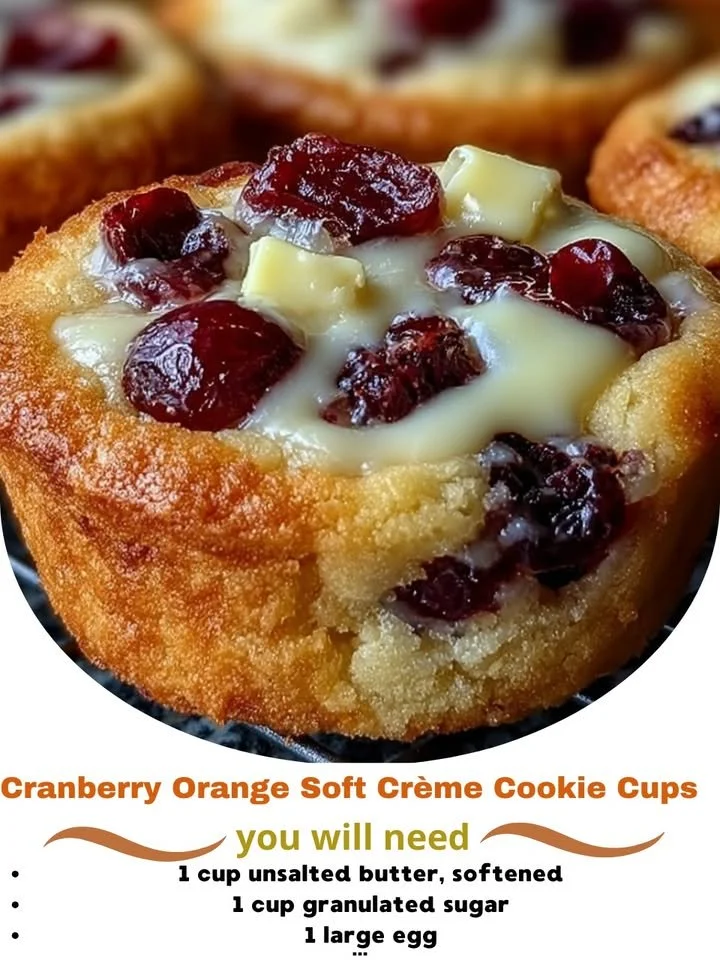 Delicious cranberry orange soft crème cookie cups topped with zest.