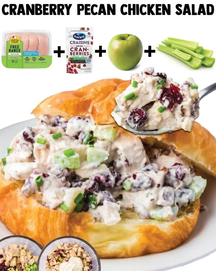 Cranberry Pecan Chicken Salad served in a bowl with fresh ingredients