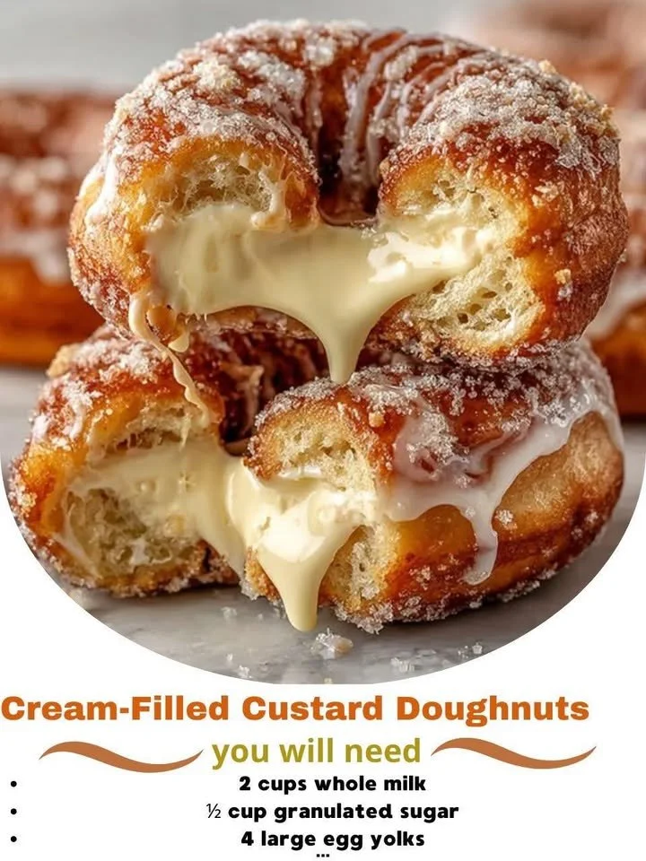 Cream-filled custard doughnuts, Boston cream style, delicious dessert treat.