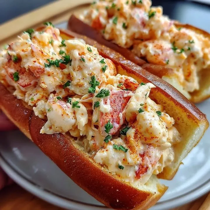 Delicious creamy Cajun lobster rolls garnished with fresh herbs