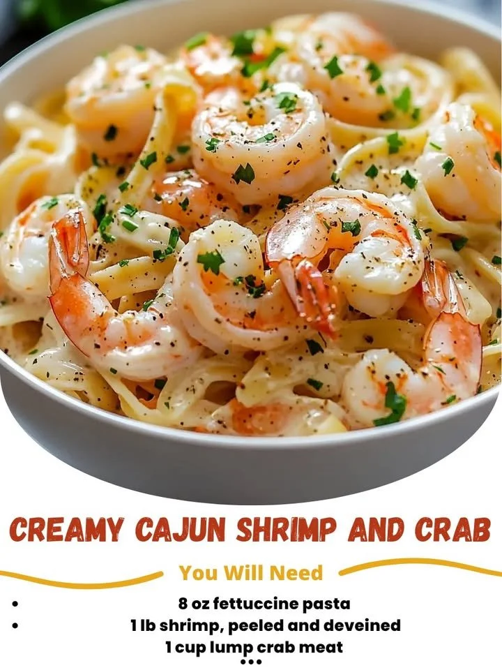 Creamy Cajun Shrimp and Crab dish served in a bowl, garnished with herbs.