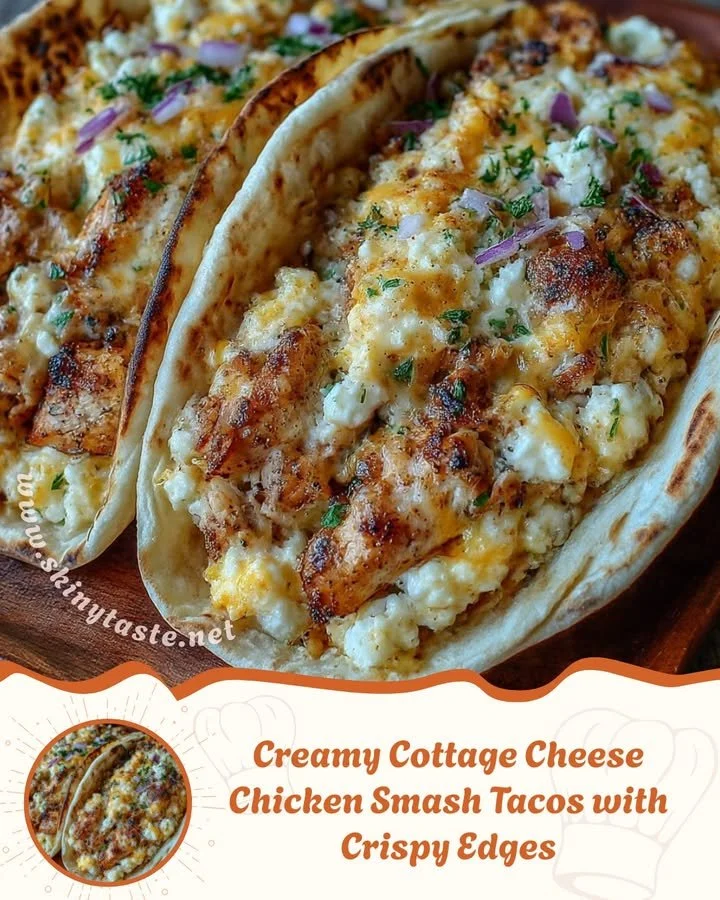 Creamy cottage cheese chicken tacos with crispy edges and fresh toppings