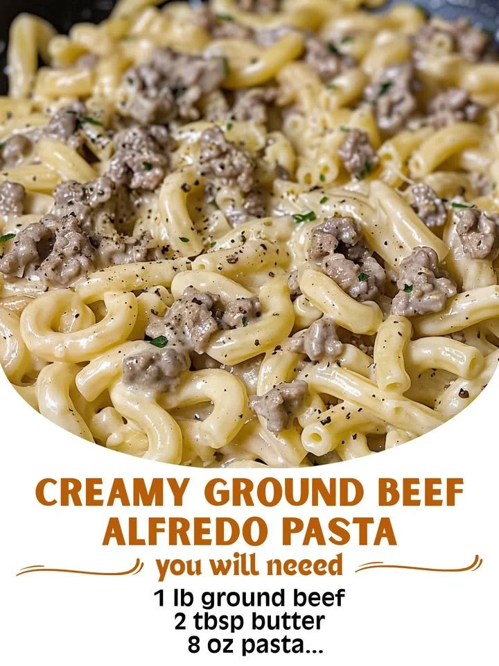 Creamy Ground Beef Alfredo Pasta served in a bowl