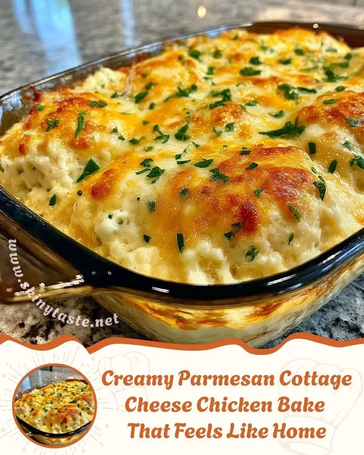 Creamy Parmesan cottage cheese chicken bake served on a plate