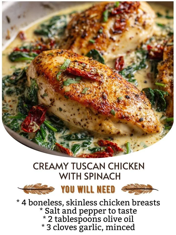 Creamy Tuscan chicken with spinach in a skillet