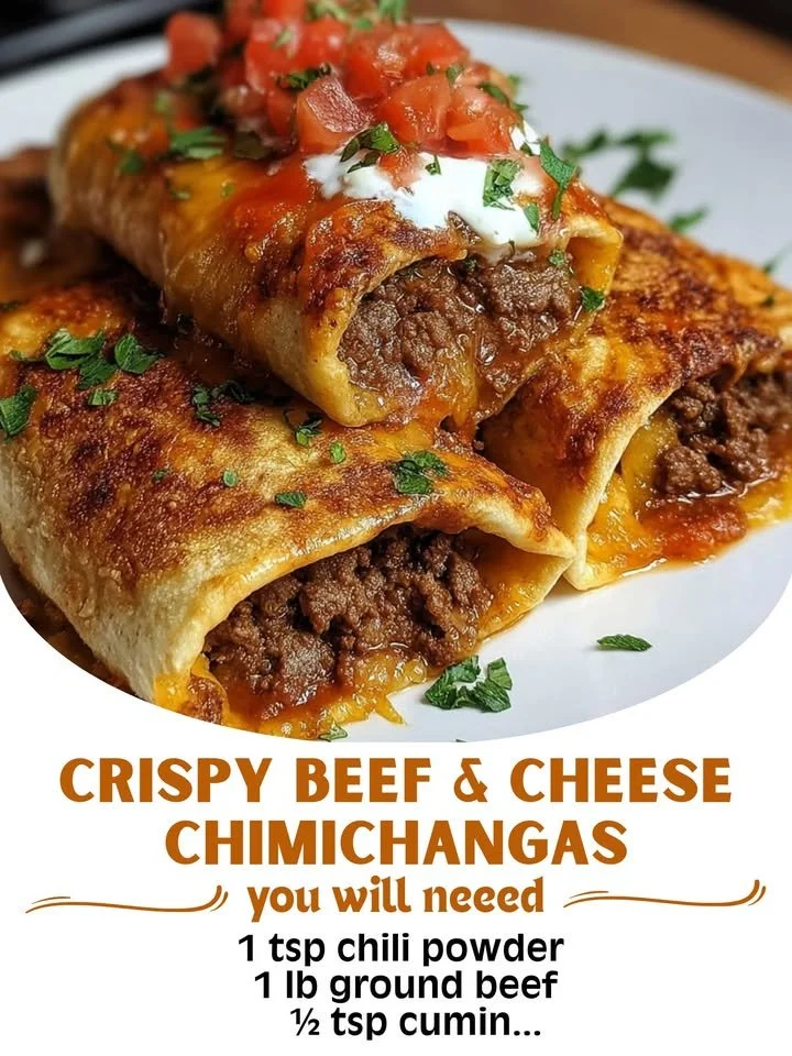 Crispy beef and cheese chimichangas served with salsa and guacamole