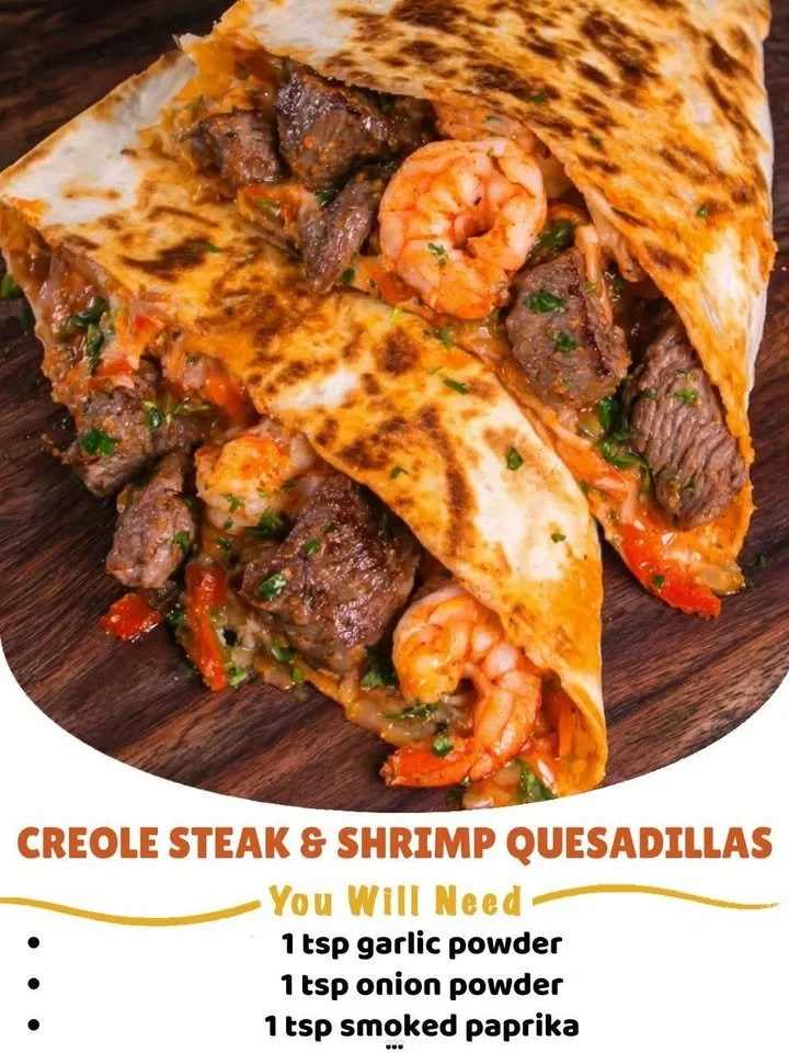 Crispy tortillas topped with spiced steak and succulent shrimp