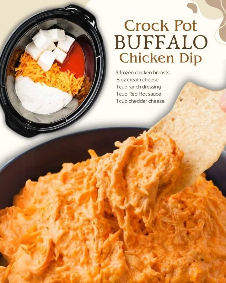 Crockpot Buffalo Chicken Dip in a serving bowl with tortilla chips