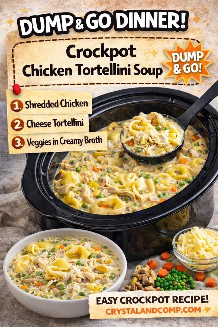 Delicious Crockpot chicken tortellini soup served in a bowl with fresh herbs.