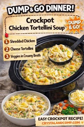 Delicious Crockpot Chicken Tortellini Soup served in a bowl with fresh herbs.