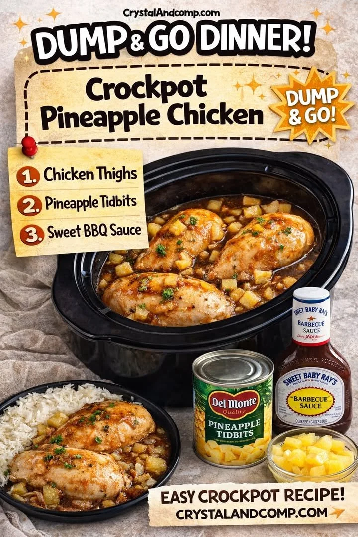Crockpot Pineapple Chicken dish with vibrant colors and garnishes