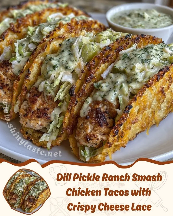 Dill Pickle Ranch Smash Chicken Tacos with Crispy Cheese Lace