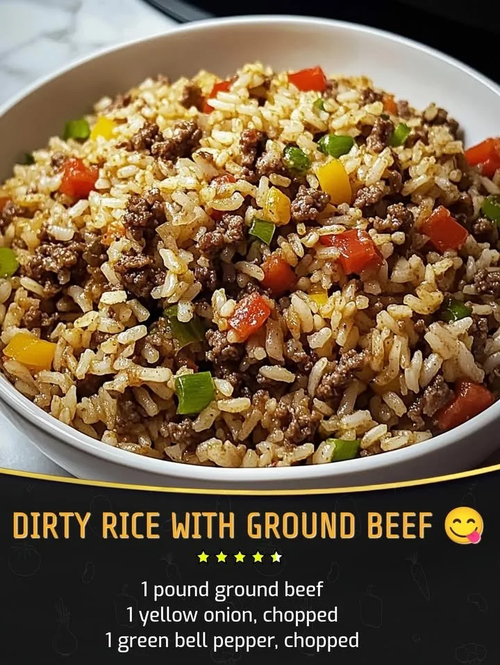 Plate of Dirty Rice with Ground Beef, garnished and ready to serve.