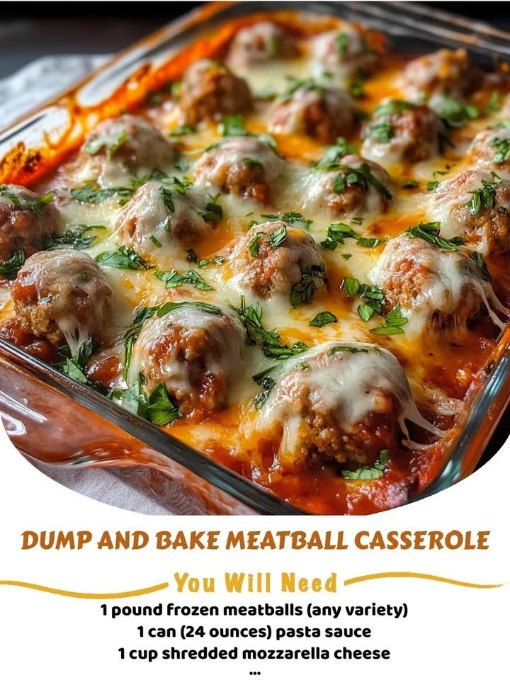 Delicious Dump and Bake Meatball Casserole ready to serve