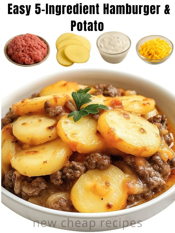 Easy 5-ingredient hamburger skillet recipe with potatoes cooked in a skillet.