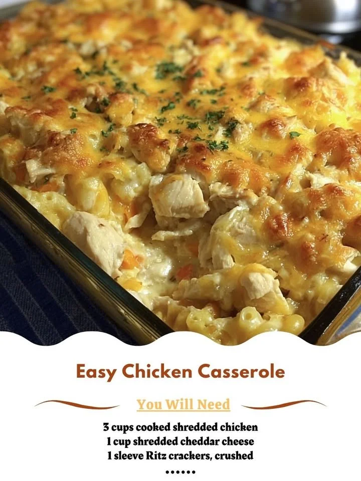 Easy Chicken Casserole dish garnished with herbs