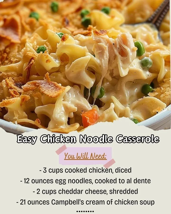 Delicious easy chicken noodle casserole ready to serve for dinner