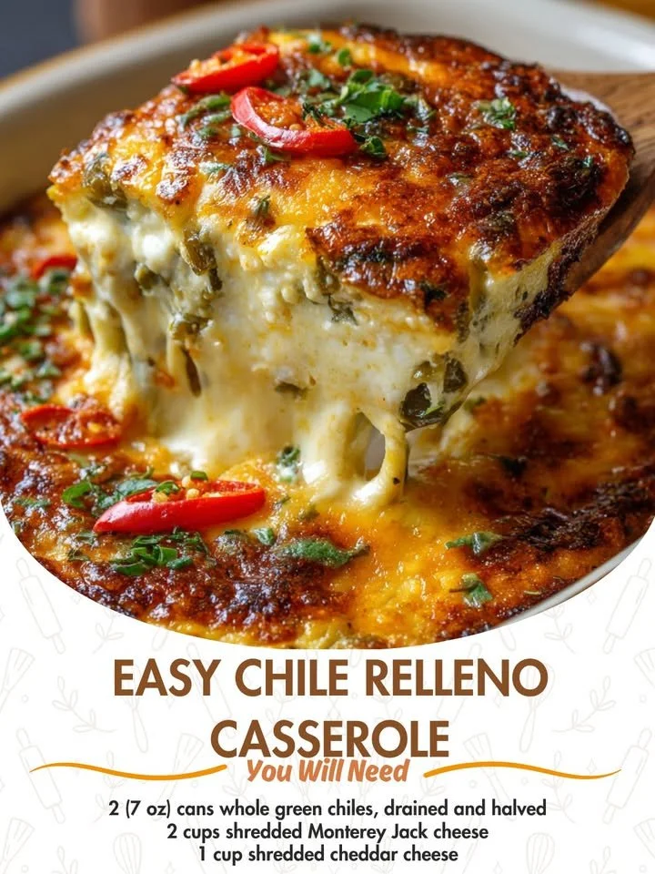 Easy Chile Relleno Casserole topped with cheese and spices