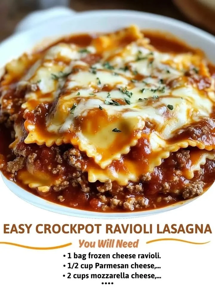 Delicious Crockpot Ravioli Lasagna served in a bowl