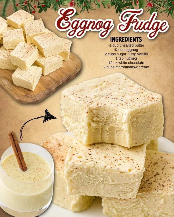 Delicious Eggnog Fudge made with festive spices and creamy texture.