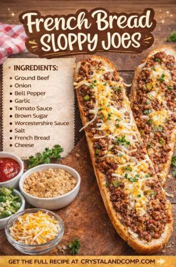 Delicious French Bread Sloppy Joes topped with savory beef mixture