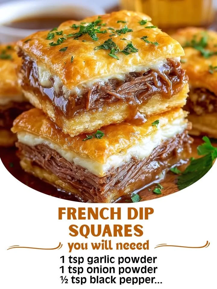 Delicious French Dip Squares served with dipping sauce