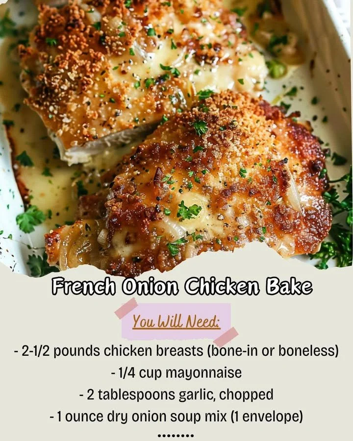Deliciously cheesy French onion chicken bake ready to serve