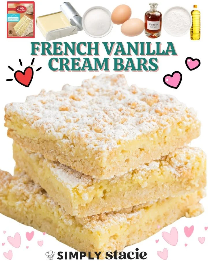 Delicious French Vanilla Cream Bars on a dessert plate.